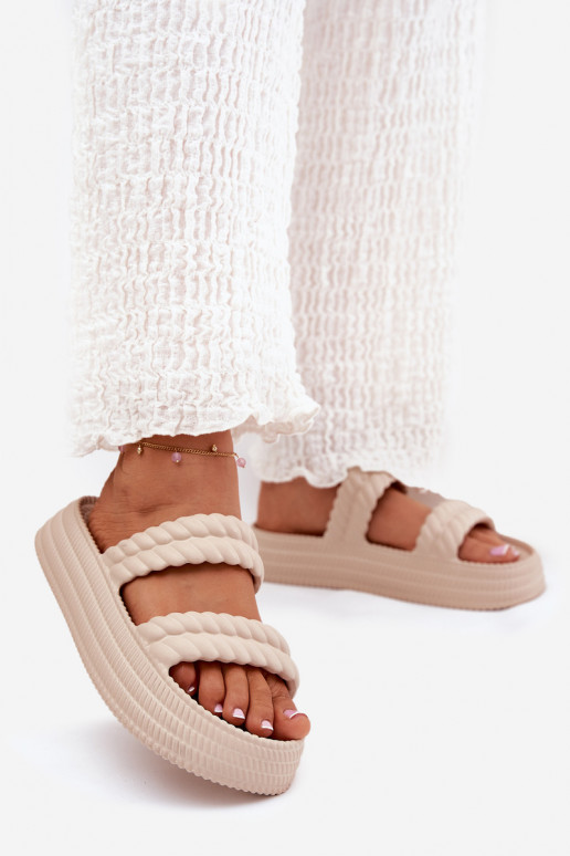   Moteriškos šlepetės su platforma S.Barski ZK51-001 smėlio spalvos