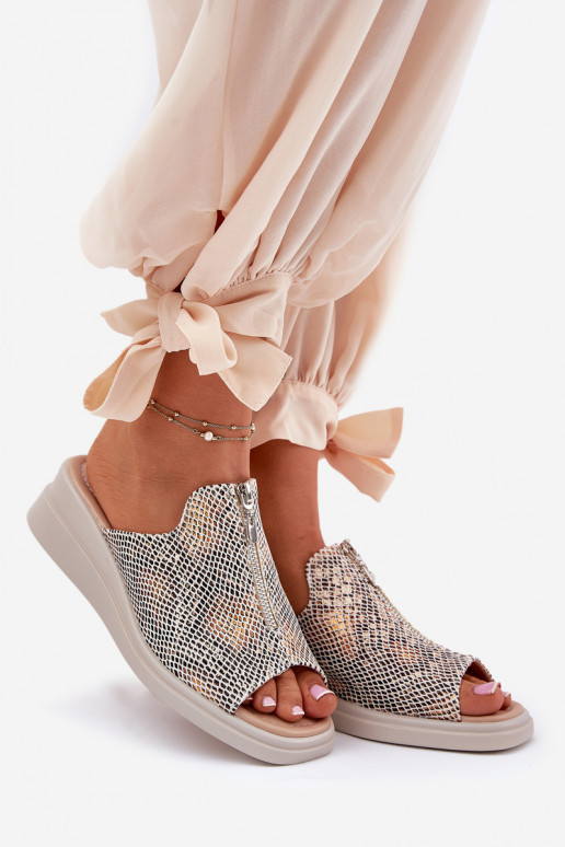 Moteriškos šlepetės  su užtrauktukais  smėlio spalvos Irriva