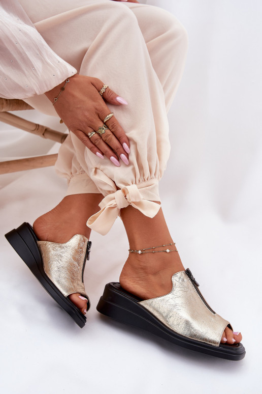 Moteriškos šlepetės  su užtrauktukais aukso spalvos Irriva