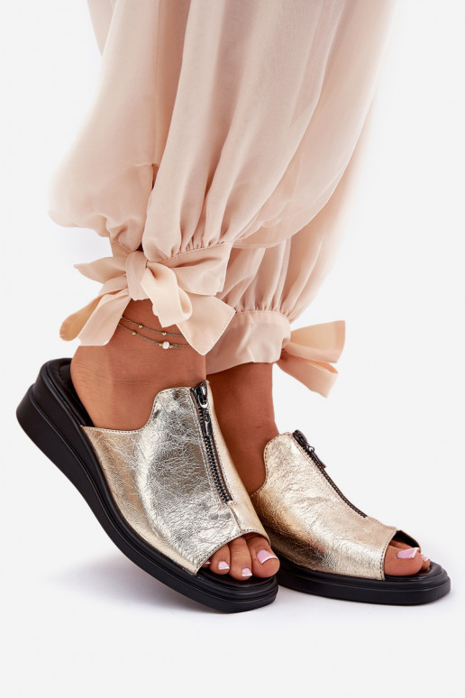 Moteriškos šlepetės  su užtrauktukais aukso spalvos Irriva