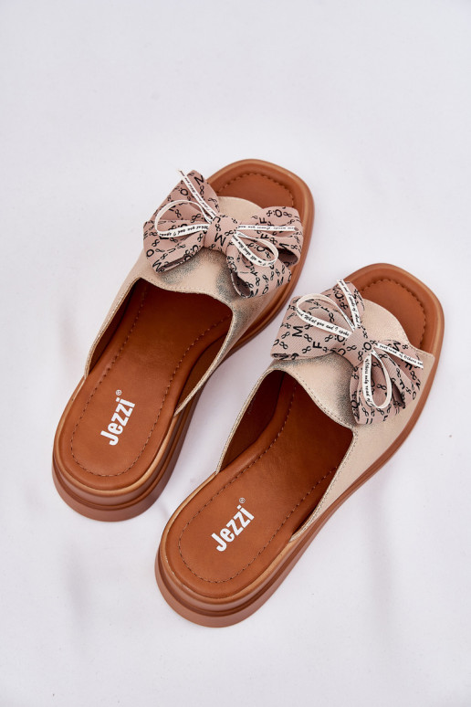 Moteriškos šlepetės  su kaspinais aukso spalvos Moonzella