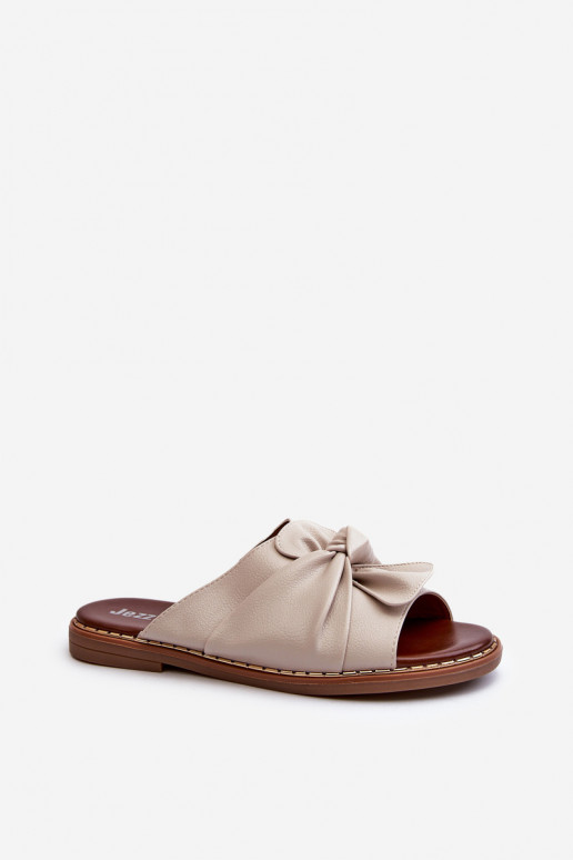 Moteriškos šlepetės su plačiais kulniukais smėlio spalvos Nelvira