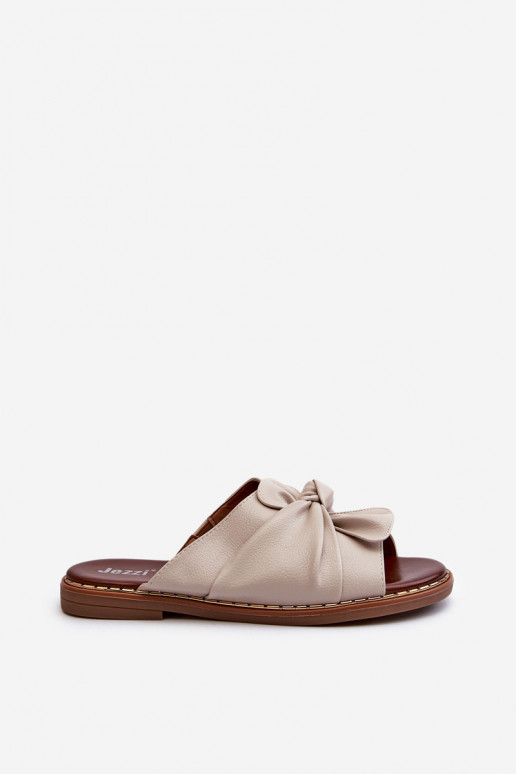 Moteriškos šlepetės su plačiais kulniukais smėlio spalvos Nelvira