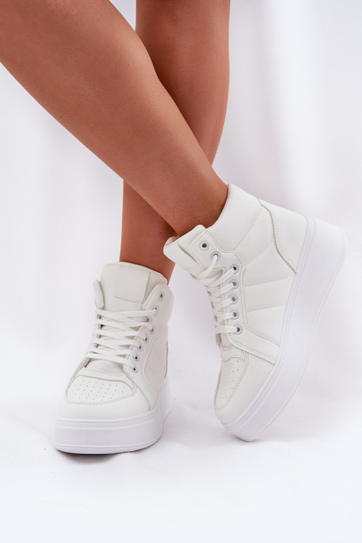 Aukšti sneakers modelio batai moterims su platforma baltos spalvos Tillive