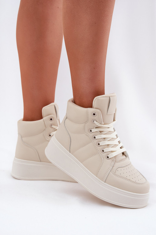 Aukšti sneakers modelio batai moterims su platforma smėlio spalvos Tillive