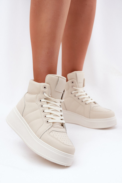 Aukšti sneakers modelio batai moterims su platforma smėlio spalvos Tillive