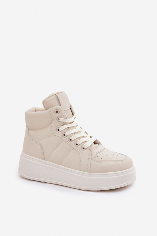 Aukšti sneakers modelio batai moterims su platforma smėlio spalvos Tillive