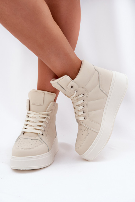 Aukšti sneakers modelio batai moterims su platforma smėlio spalvos Tillive