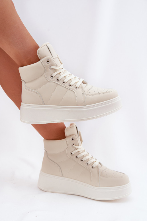 Aukšti sneakers modelio batai moterims su platforma smėlio spalvos Tillive
