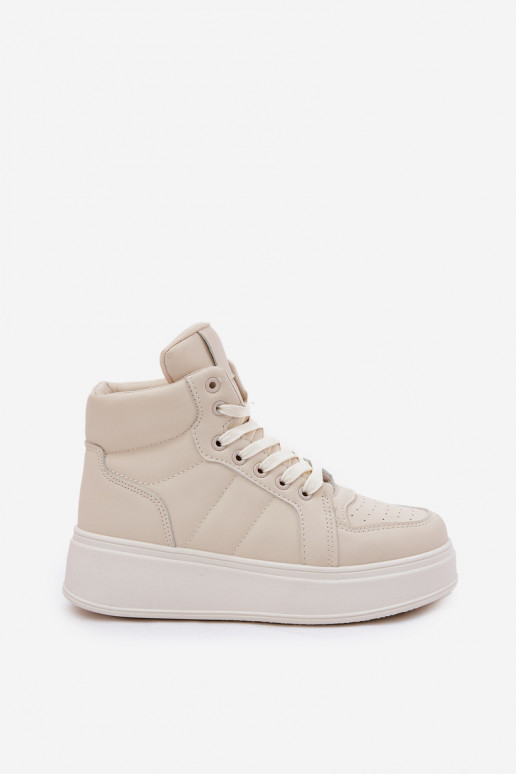 Aukšti sneakers modelio batai moterims su platforma smėlio spalvos Tillive
