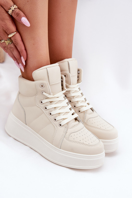 Aukšti sneakers modelio batai moterims su platforma smėlio spalvos Tillive