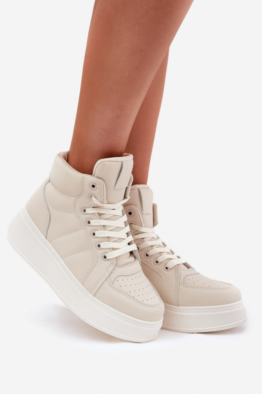 Aukšti sneakers modelio batai moterims su platforma smėlio spalvos Tillive