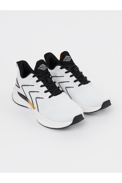 Baltos-juodos spalvos sportiniai batai z pomarańczowym elementem