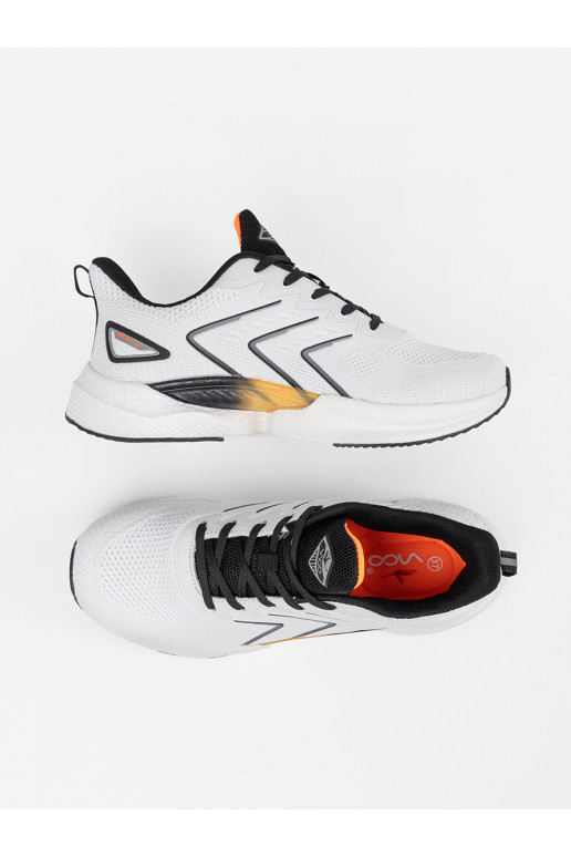 Baltos-juodos spalvos sportiniai batai z pomarańczowym elementem