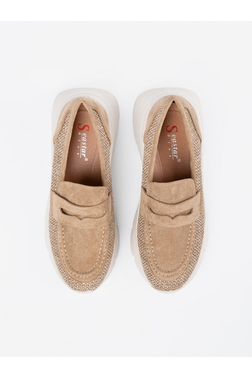 smėlio spalvos pusbačiai su masyviu kulnu