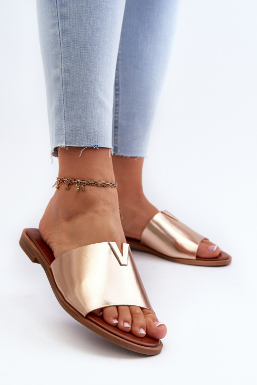 Moteriškos šlepetės Eko   su plačiais kulniukais aukso spalvos Maliha