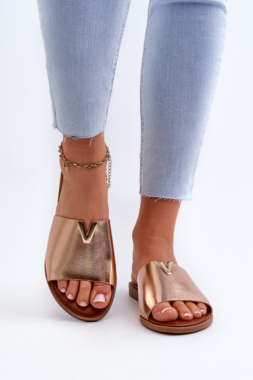 Moteriškos šlepetės Eko   su plačiais kulniukais aukso spalvos Maliha