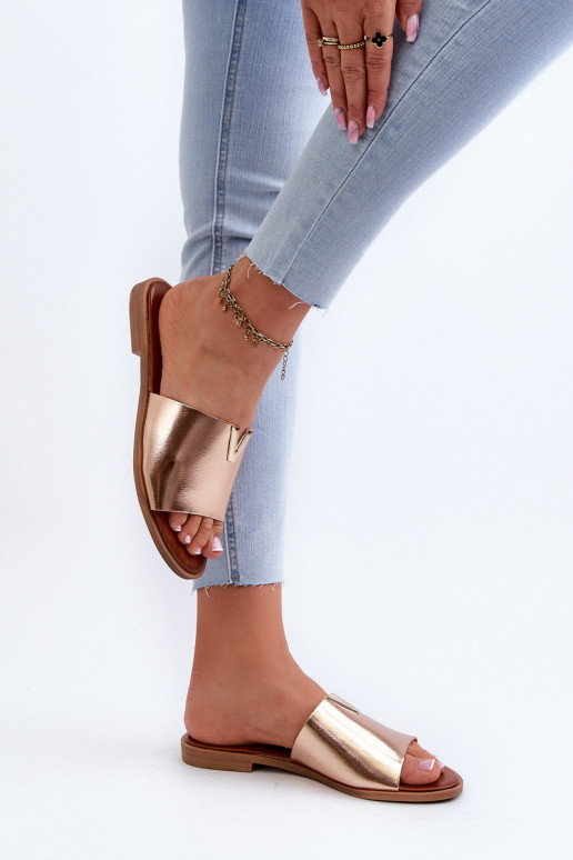 Moteriškos šlepetės Eko   su plačiais kulniukais aukso spalvos Maliha