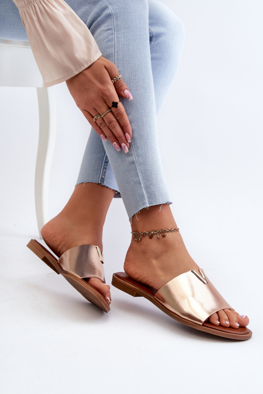 Moteriškos šlepetės Eko   su plačiais kulniukais aukso spalvos Maliha