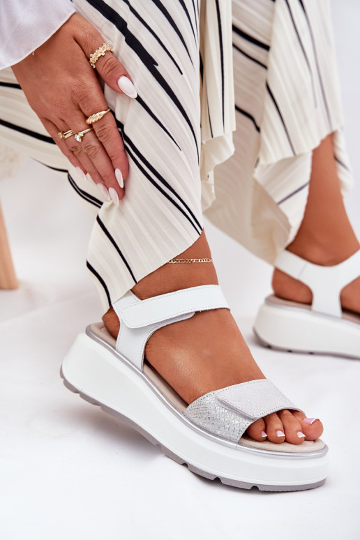 Moteriškos basutės  Platformie I Koturnie su lipniais užsegimais S.Barski LR51-543 sidabro spalvos