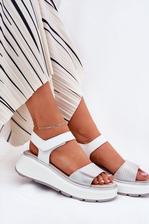 Moteriškos basutės  Platformie I Koturnie su lipniais užsegimais S.Barski LR51-543 sidabro spalvos