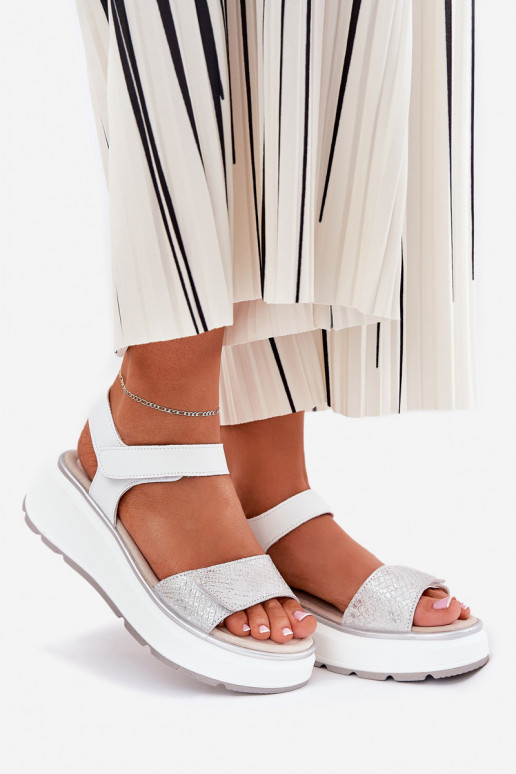 Moteriškos basutės  Platformie I Koturnie su lipniais užsegimais S.Barski LR51-543 sidabro spalvos