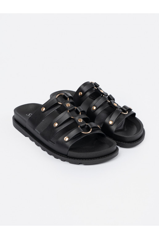 Juodos spalvos Šlepetės   ozdobione trzema paskami