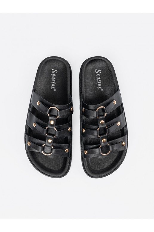 Juodos spalvos Šlepetės   ozdobione trzema paskami