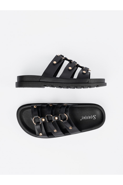 Juodos spalvos Šlepetės   ozdobione trzema paskami