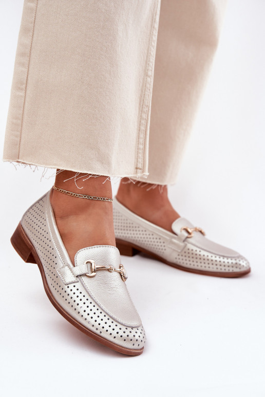   moteriški mokasinai su ornamentais su plačiais kulniukais S.Barski LR51-594 sidabro spalvos