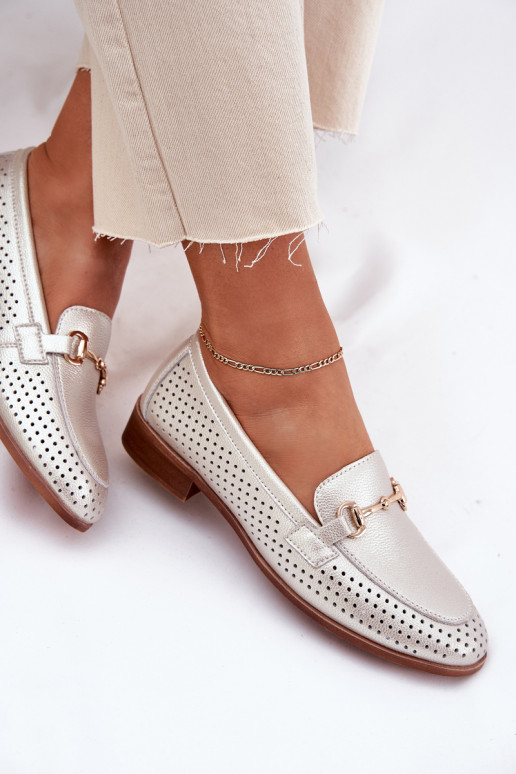   moteriški mokasinai su ornamentais su plačiais kulniukais S.Barski LR51-594 sidabro spalvos