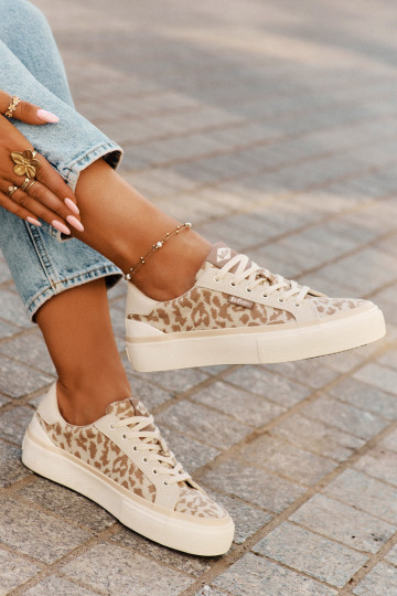 Laisvalaikio bateliai su leopardo kailio raštais Lee Cooper LCW-25-02-3330L smėlio spalvos