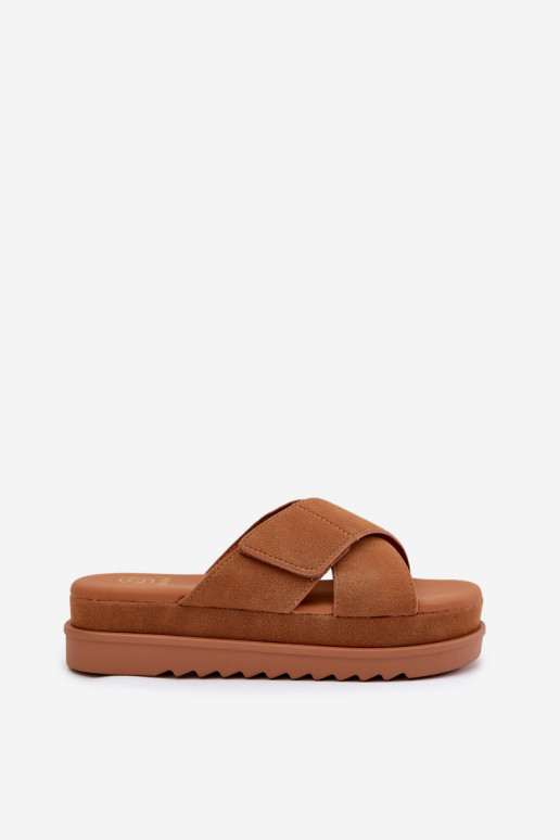 Moteriškos šlepetės su platforma Z Przeplatającymi Się Paskami rudos spalvos Rinasara