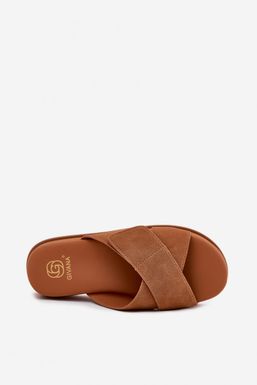 Moteriškos šlepetės su platforma Z Przeplatającymi Się Paskami rudos spalvos Rinasara