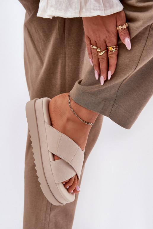 Moteriškos šlepetės su platforma Z Przeplatającymi Się Paskami smėlio spalvos Rinasara