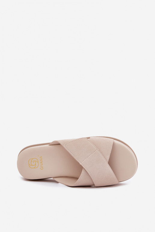 Moteriškos šlepetės su platforma Z Przeplatającymi Się Paskami smėlio spalvos Rinasara