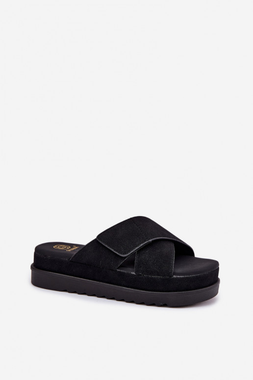 Moteriškos šlepetės su platforma Z Przeplatającymi Się Paskami Juodos spalvos Rinasara