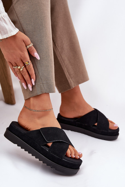 Moteriškos šlepetės su platforma Z Przeplatającymi Się Paskami Juodos spalvos Rinasara