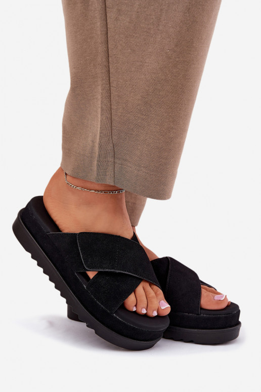 Moteriškos šlepetės su platforma Z Przeplatającymi Się Paskami Juodos spalvos Rinasara