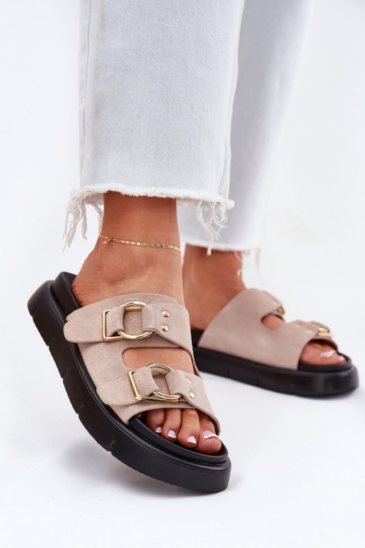 Moteriškos zomšinės šlepetės  su sagtimismi Big Star RR274659 Šviesaus rausvo atspalvio