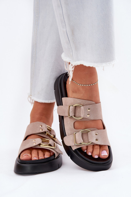 Moteriškos zomšinės šlepetės  su sagtimismi Big Star RR274659 Šviesaus rausvo atspalvio