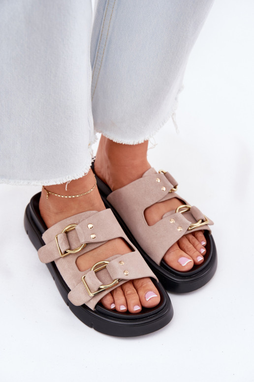 Moteriškos zomšinės šlepetės  su sagtimismi Big Star RR274659 Šviesaus rausvo atspalvio