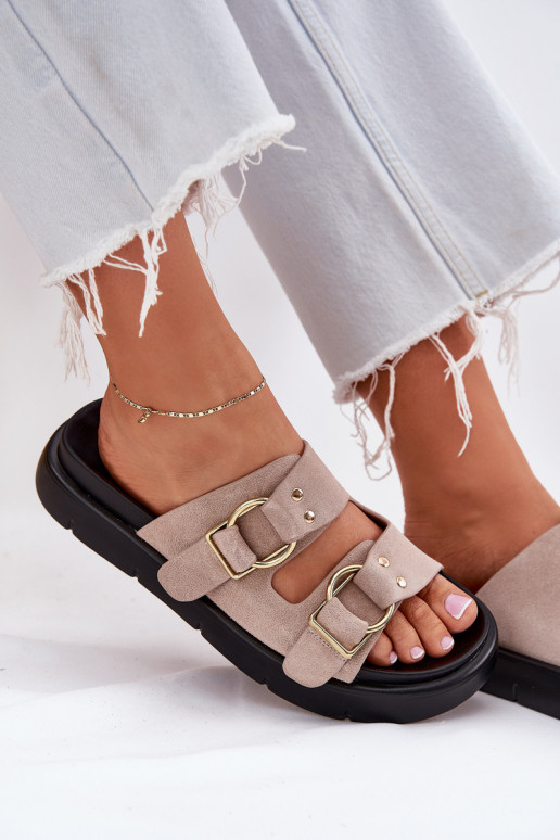 Moteriškos zomšinės šlepetės  su sagtimismi Big Star RR274659 Šviesaus rausvo atspalvio