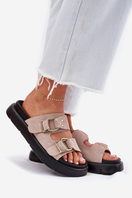 Moteriškos zomšinės šlepetės  su sagtimismi Big Star RR274659 Šviesaus rausvo atspalvio