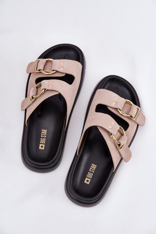 Moteriškos zomšinės šlepetės  su sagtimismi Big Star RR274659 Šviesaus rausvo atspalvio