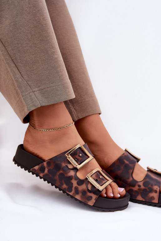  Moteriškos šlepetės su sagtimis su leopardo kailio raštais  RR285059 rudos spalvos