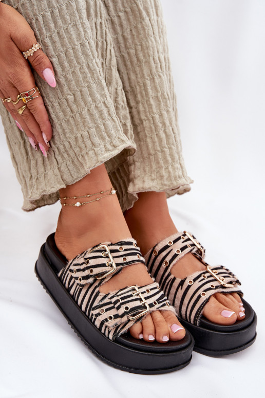 Moteriškos šlepetės su sagtimis su platforma Zebra Nilatha