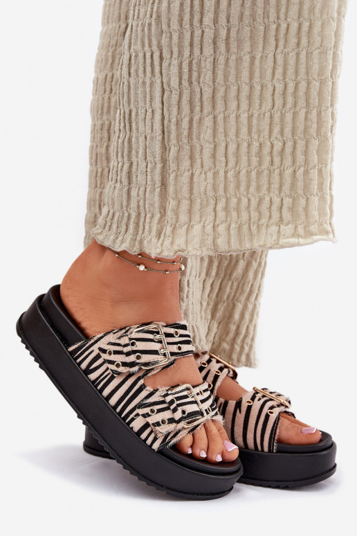 Moteriškos šlepetės su sagtimis su platforma Zebra Nilatha