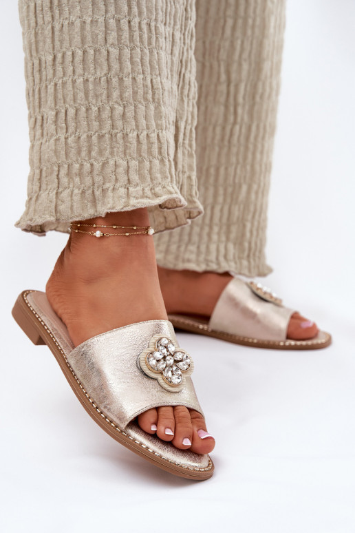 Moteriškos šlepetės su plačiais kulniukais  Detalem S.Barski KV51-087 aukso spalvos