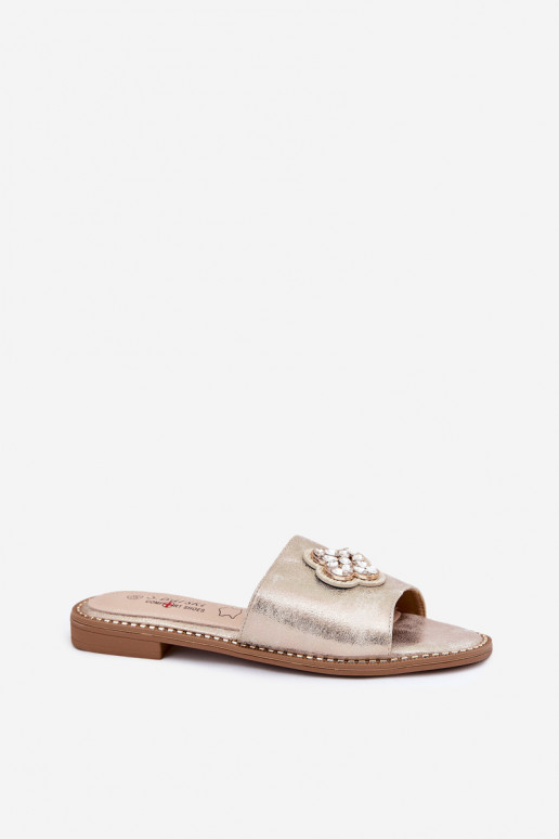 Moteriškos šlepetės su plačiais kulniukais  Detalem S.Barski KV51-087 aukso spalvos